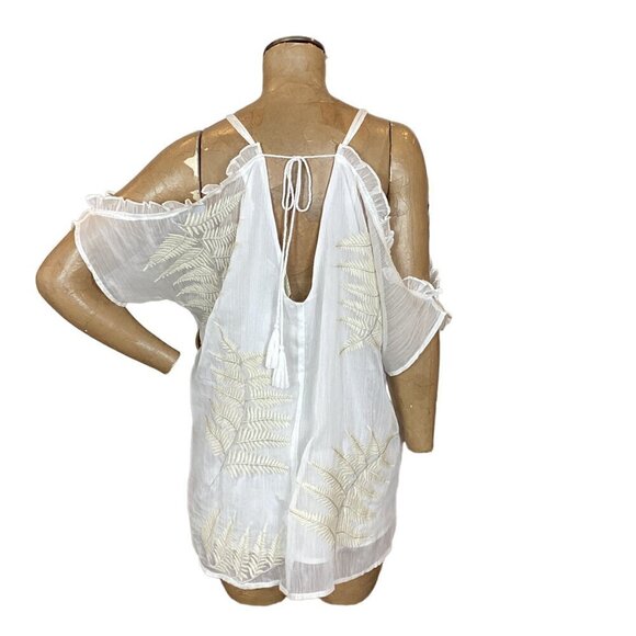 Gimmicks BKE White Chiffon Embroidered Open Shoulder Tie Back Top L 103N - Picture 5 of 9